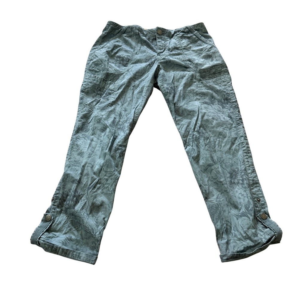 Democracy Flex-ellent Womens 6 Floral Cargo Pants Roll Tab Blue Gray Stretch